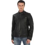 Erkek Hakiki Derimont Siyah Kuzu Derisi Ceket Fermuarlı Cepli El Yapımı Motorcu Tarzı Slim Fit - XL