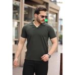 Erkek Hemşir Yaka Likralı Regular Kalıp Polyamid Kumaş T-Shirt - Haki
