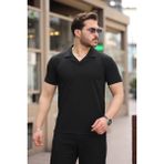 Erkek Hemşir Yaka Likralı Regular Kalıp Polyamid Kumaş T-Shirt - Siyah - 2XL