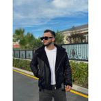 Erkek Içi Kürk Kruvaze Mont - Siyah - 2XL