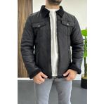 Erkek İçi Kürklü Suni Pul Deri Mont Siyah Edw120