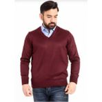 Erkek Ince Yün Triko Örgü Regular Baba V Yaka Kazak - Bordo - 3XL