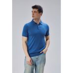 Erkek Indigo %100 Pamuk Polo Yaka Kısa Kollu Triko Kazak TRIST-7107 - İndigo