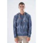 Erkek Indigo Kapüşonlu Çift Renkli Vanezalı Yün Triko Örme Kazak TRIST-5333 - 2XL - İndigo