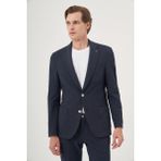 Erkek Indigo Poliviskon Trend Çizgili Slim Fit Mono Yaka Takım Elbise - İndigo - 6 Drop - 48