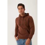 Erkek İskelet Nakışlı 3 İplik Kapüşonlu Sweatshirt Kahverengi