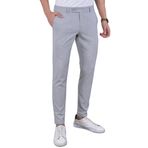 Erkek Italyan Kesim Likralı Kumaş Pantolon Dar Kesim Boru Paça Spor Tarzı Klasik Pantalon (Gri, 32)