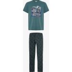 Erkek Jurassic Slogan Baskılı Kısa Kollu Pijama Takımı - Renkli