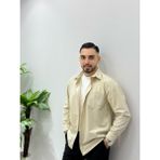 Erkek Kadife Gömlek Yüksek Kaliteli Gömlek Oversize Kalıp Renk Solması Yapmaz - 2XL - Krem