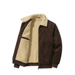 Erkek Kadife Mont Peluş Astarlı Tam Fermuarlı Gömlek Yaka Spor Mont Kahverengi 2XL