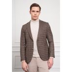 Erkek Kahve Dokuma Slim Fit Dar Kesim Mono Yaka Ceket - 46 - 6 Drop