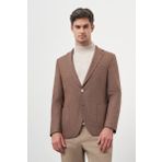 Erkek KAHVE Dokuma Slim Fit Mono Yaka Ceket