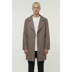 Erkek Kahve Geniş Kesim Oversize Fit Pamuklu Dokuma Yan Cepli Orta Boy Ceket Yaka Trençkot