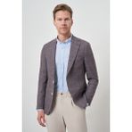 Erkek Kahve Keten Ekoseli Slim Fit Mono Yaka Ceket - 6 Drop - 52