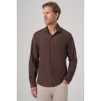 Erkek KAHVE Trend Düz Slim Fit Tam İtalyan Yaka Gömlek