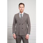Erkek KAHVE Trend Slim Fit Sivri Yaka Kruvaze Takım Elbise