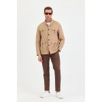Erkek Kahverengi %100 Keten Kaşındırmaz Yazlık Çok Cepli Ceket - Camel - XL
