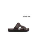 Erkek Kahverengi Cırt Bantlı Hakiki Deri Terlik