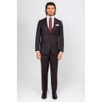 Erkek Kahverengi Regular Fit Çizgili Takım Elbise - 6 Drop - 62
