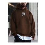Erkek Kahverengi Y Logo Baskılı Kapüşonlu Sweatshirt