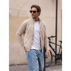 Erkek Kalın Örgü Triko Hırka Düğmeli ve Fermuarlı Cepli Klasik Kalıp - 5248M - 2XL - Taş
