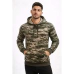 Erkek Kamuflaj Desenli 2 İplik 4 Mevsim Kapüşonlu Kanguru Cepli Hoodie Sweatshirt - Kamuflaj