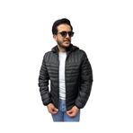 Erkek Kapitone Çizgili Desenli Kapüşonlu Slim Fit Şişme Casual Mont