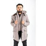 Erkek Kapşonlu Mont Açık Kahve - 2XL