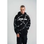 Erkek Kapşonlu Varak Ve Pano Baskılı Sweatshirt- Siyah