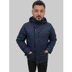 Erkek Kapüşon Çıkmalı İçi Kürklü Kanvas Lacivert Kaban Parka