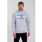 Erkek Kapüşonlu Baskılı 3 İplik Sweatshirt Gri