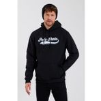 Erkek Kapüşonlu Baskılı 3 İplik Sweatshirt Siyah