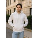 Erkek Kapüşonlu Cepli Içi Polarlı Sweatshirt - 00-Beyaz