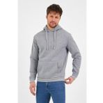 Erkek Kapüşonlu Kanguru Cep 3 İplik Sweatshirt Gri Melanj