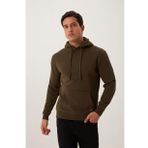 Erkek Kapüşonlu Kanguru Cep 3 İplik Sweatshirt Haki