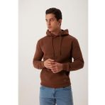 Erkek Kapüşonlu Kanguru Cep 3 İplik Sweatshirt Kahverengi