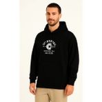 Erkek Kapüşonlu Kanguru Cepli Sweatshirt 3 Iplik Pamuklu Baskılı Hoodie - Siyah - XL