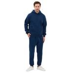 Erkek Kapüşonlu Pamuklu Oversize 3 İplik Kanguru Cepli Basic Eşofman Takımı (Lacivert, L)