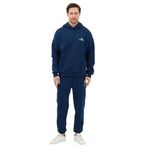 Erkek Kapüşonlu Pamuklu Oversize 3 İplik Kanguru Cepli Nakışlı Basic Eşofman Takımı (Lacivert, L)