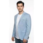 Erkek Karyağdı Desenli Slim Fit Blazer Ceket – Mavi & Gri – Şık Günlük Ve Ofis Kombin