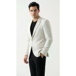 Erkek Karyağdı Desenli Slim Fit Blazer Ceket – Siyah & Bej – Şık Günlük Ve Ofis Kombin