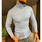 Erkek Kaşkorse Boğazlı Full Likralı Fitilli Body Kazak - Gri - Standart