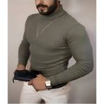 Erkek Kaşkorse Boğazlı Full Likralı Fitilli Body Kazak - Haki
