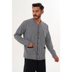 Erkek Kazayağı Desen Önden Düğmeli Beyaz Pijama Takımı 8037