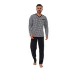 Erkek Kazayağı Desen V Yaka Beyaz Pijama Takımı 8036