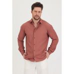 Erkek Kendinden Çizgi Detaylı Slim Fit Dar Kalıp Uzun Kol Gömlek - Gül Kurusu - 2XL