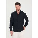 Erkek Kendinden Çizgi Detaylı Slim Fit Dar Kalıp Uzun Kol Gömlek - Siyah - XL