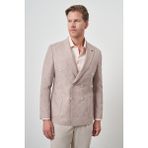 Erkek Kiremit Keten Kruvaze Desenli Slim Fit Sivri Yaka Ceket - 6 Drop - 54