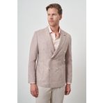 Erkek Kiremit Keten Kruvaze Desenli Slim Fit Sivri Yaka Ceket