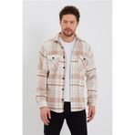 Erkek Kırık Beyaz-turuncu Çift Cep Kapaklı Slim Fit Oduncu Gömlek-odg001r9500s Kırık Beyaz-turuncu